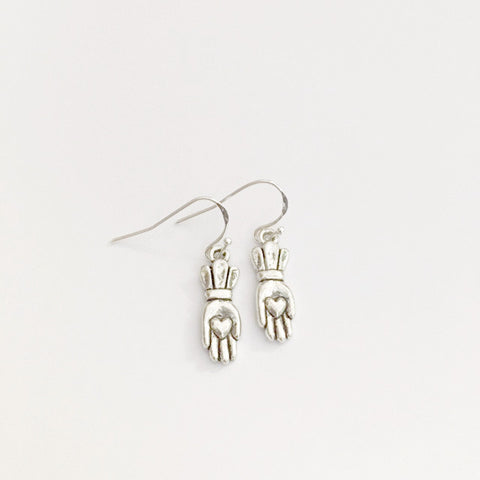 earrings hand shaped/hand therapy jewelry/hand with heart