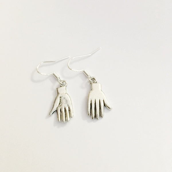 Earrings hand shaped/hand therapy jewelry/ silver palm up palm down