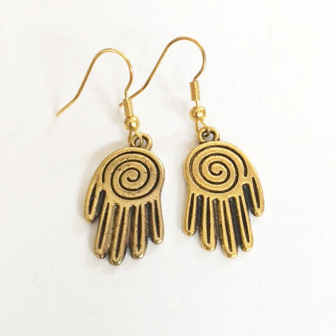 Earrings hand shaped/hand therapy jewelry/ Gold spiral hand