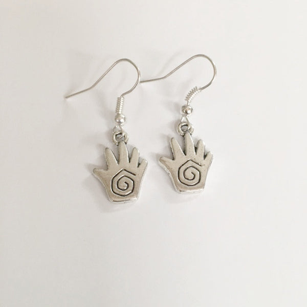 Earrings hand shaped/hand therapy jewelry/ Silver egyptian circle