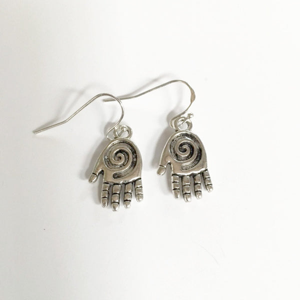 Earrings Hand Shaped/hand therapy jewelry/ Silver Healing swirl