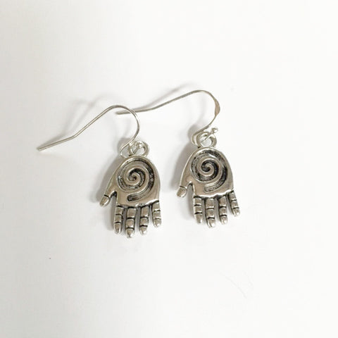 Earrings Hand Shaped/hand therapy jewelry/ Silver Healing swirl