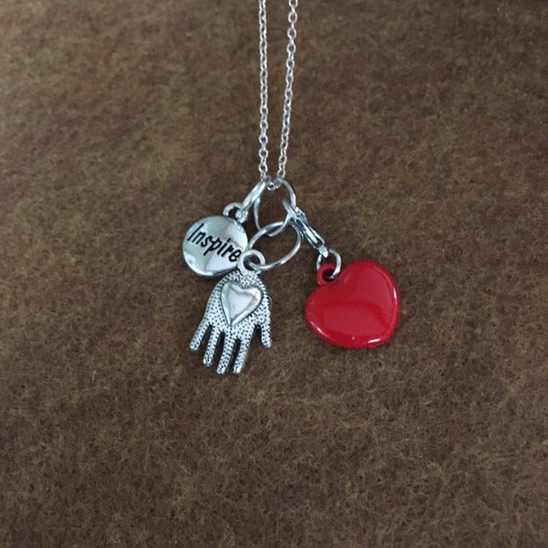 Necklace/hand therapy jewelry/inspiring hand and heart
