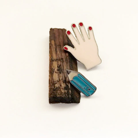 Hand & pencil enamel pin set