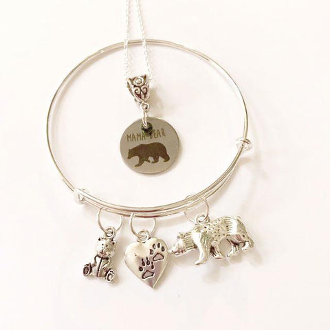 Mama bear & cubs bracelet & necklace combo