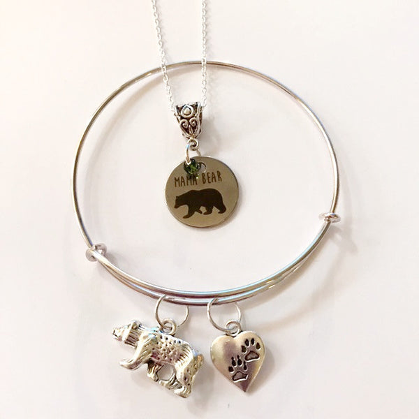 Mama bear & cubs bracelet & necklace combo