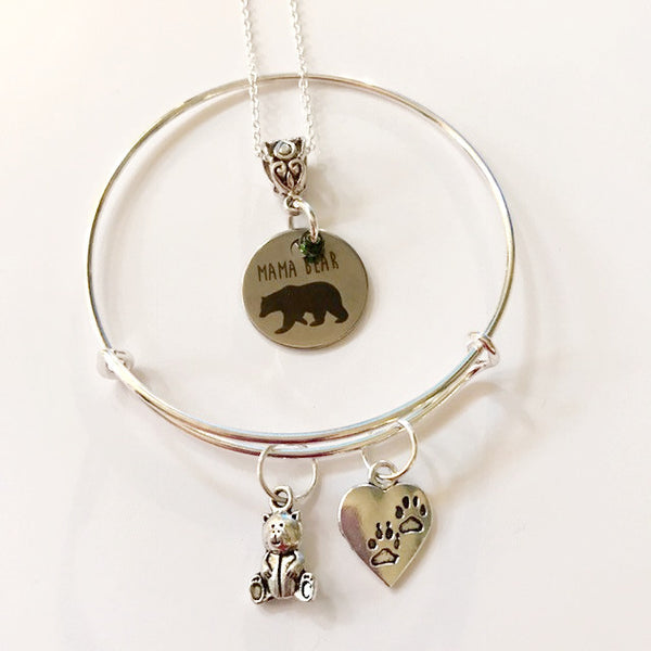 Mama bear & cubs bracelet & necklace combo