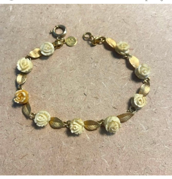 Faux carved ivory roses bracelet