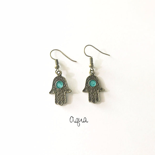 Earrings/hand shaped/hand therapy jewelry/painted Hamsa
