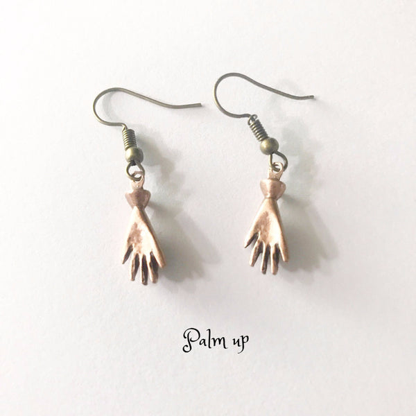 Earrings/hand shaped/hand therapy jewelry/little copper hands