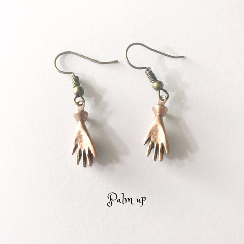 Earrings/hand shaped/hand therapy jewelry/little copper hands