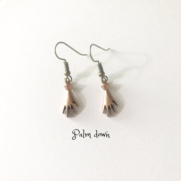 Earrings/hand shaped/hand therapy jewelry/little copper hands