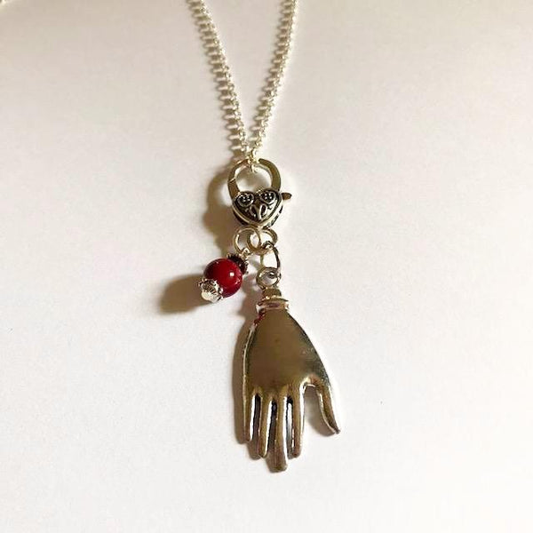 Silver Hand shaped necklace with bead