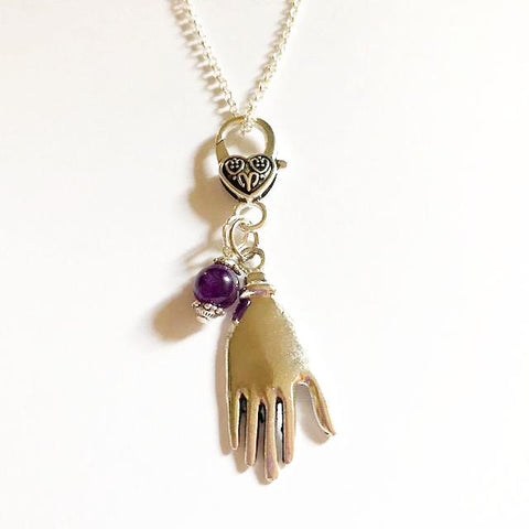 Silver Hand shaped necklace with bead