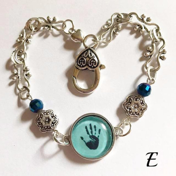 Hand print/glass centered Bracelet /Hand therapy jewelry