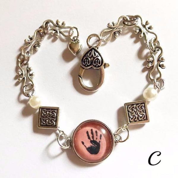 Hand print/glass centered Bracelet /Hand therapy jewelry
