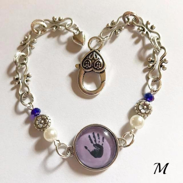 Hand print/glass centered Bracelet /Hand therapy jewelry