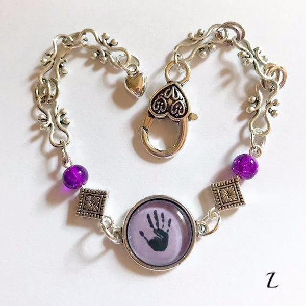 Hand print/glass centered Bracelet /Hand therapy jewelry