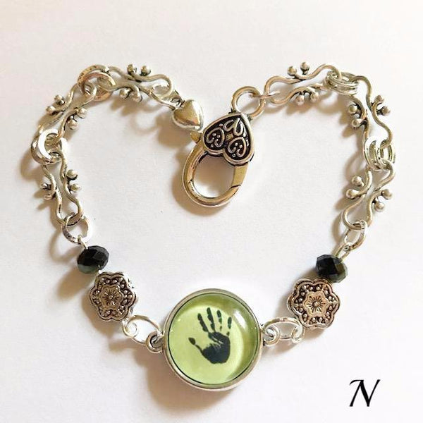 Hand print/glass centered Bracelet /Hand therapy jewelry