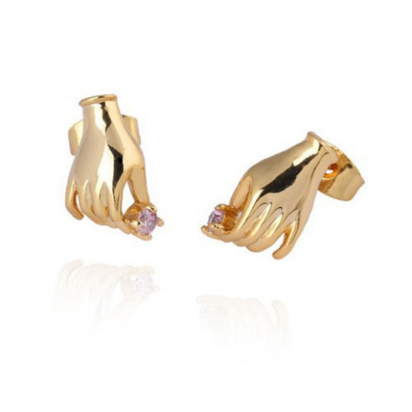 Earring hand shaped/18K gold plated periwinkle gem