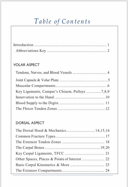 Anatomical  Hand  Reference & Illustrated Booklet For Hand  Therapists