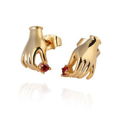 Earring hand shaped/hand therapy jewelry/18K gold plated with sanguine jewel