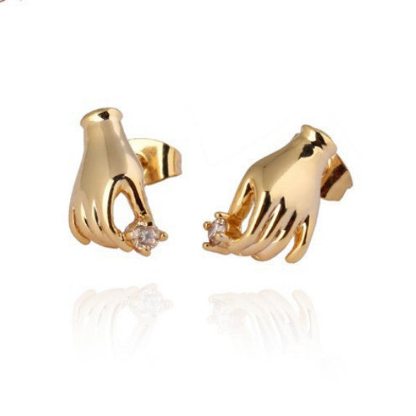 Earring hand shaped/18K gold plated snowy white jewel